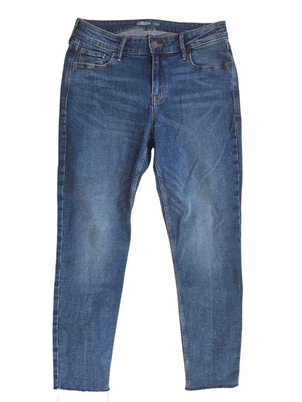 OLD NAVY Rockstar Super Skinny Jeans Raw Hem Frayed Ankle Blue Denim Size 10